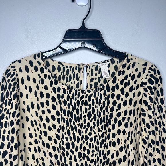 J.Crew Women's Animal Print Blouse Sz 2 Long Sleeve Leopard Old Money Neutral - Picture 2 of 9